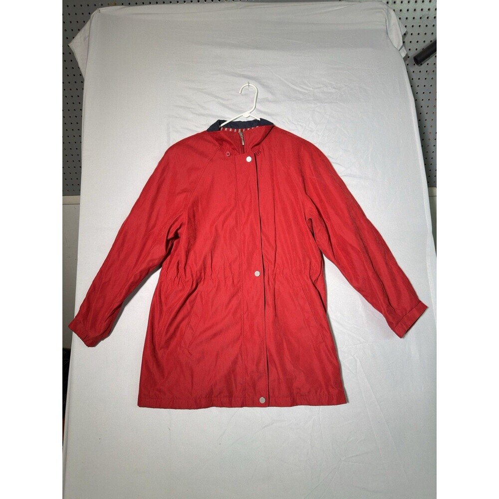 Liz Claiborne Womens Rain Jacket Breaker Lined Size S Zip Pockets Red No Hood